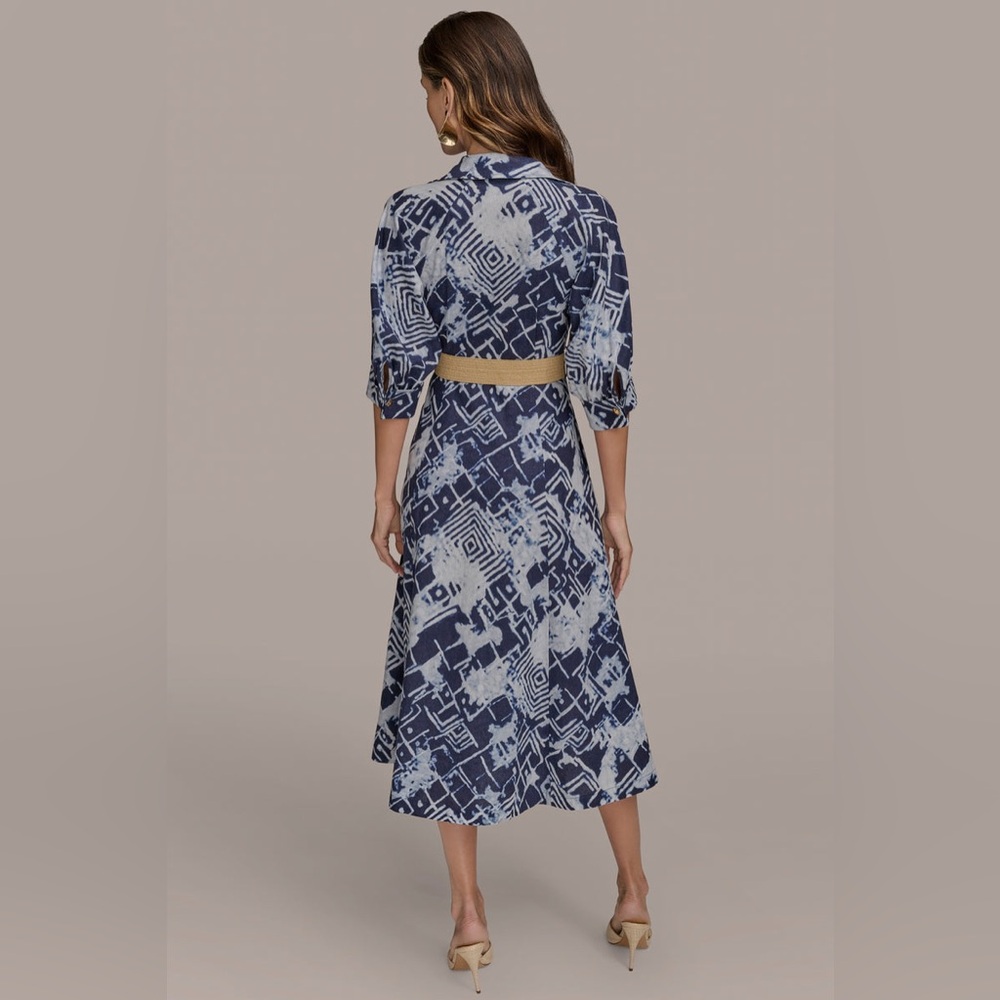 NWT Donna Karan New York LINEN-BLEND PRINTED MIDI SHIRT DRESS Sz 6 - Picture 2 of 16